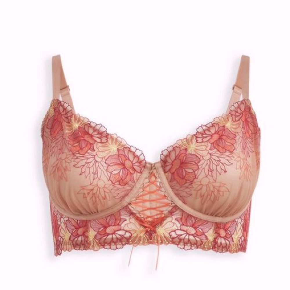 Torrid Floral Mesh Embroidered Bra - Pink and Gold - Picture 1 of 6